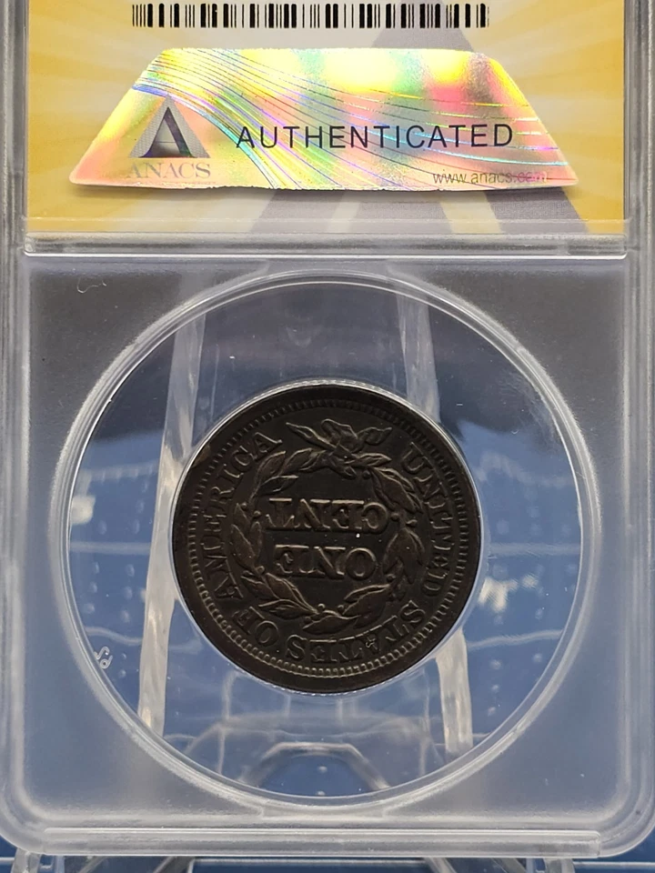 Graded 1845 1c Large Cent ANACS VF 25 FREE USA SHIPPING  - Image 3 of 4