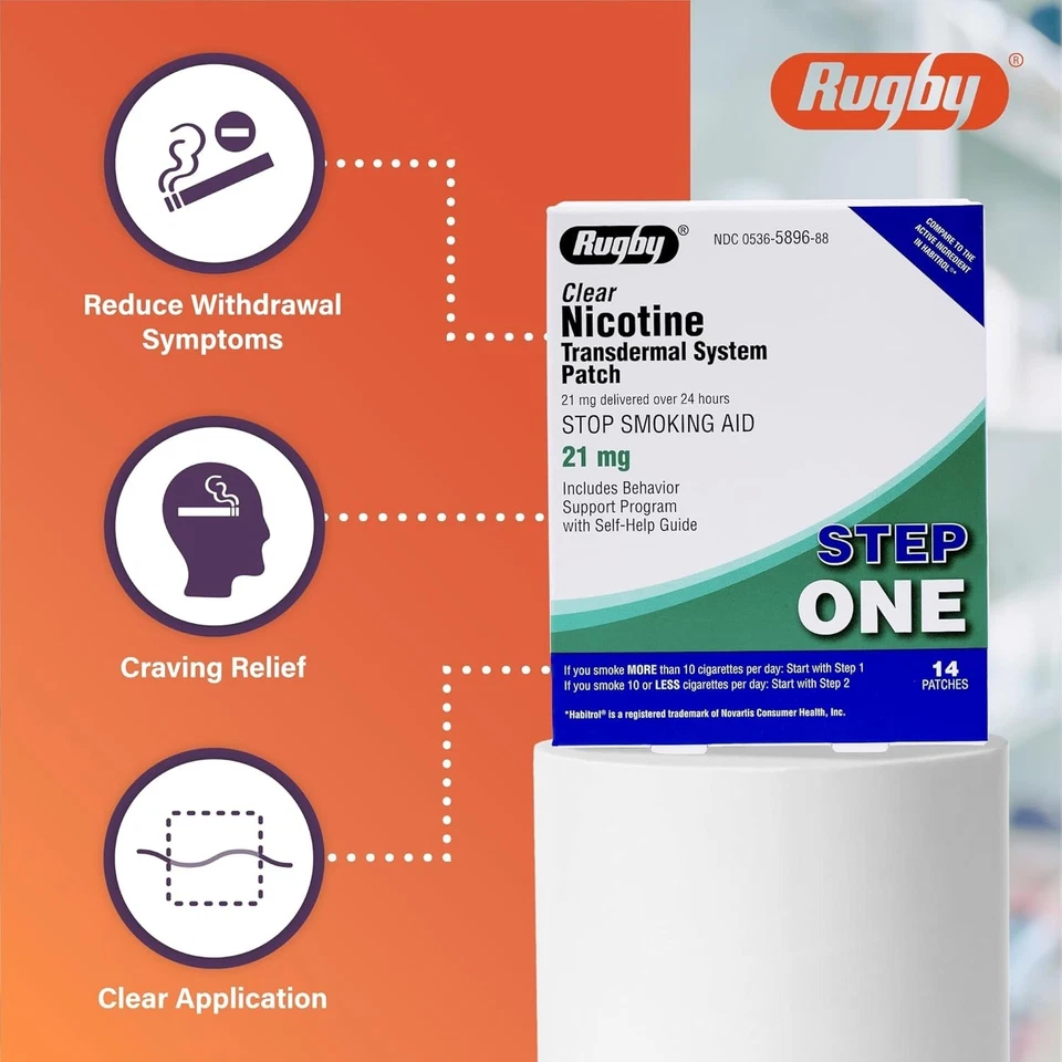 New 1-6 Pack Patches Rugby Clear Nicotine 21mg Transdermal System Patch Step1 - Image 2 of 4