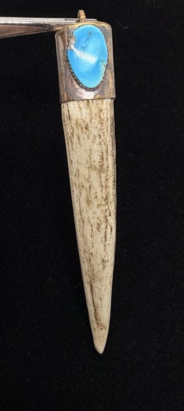 Wicked Old Pawn Sterling Turquoise Native American Deer Antler Tip Pendant