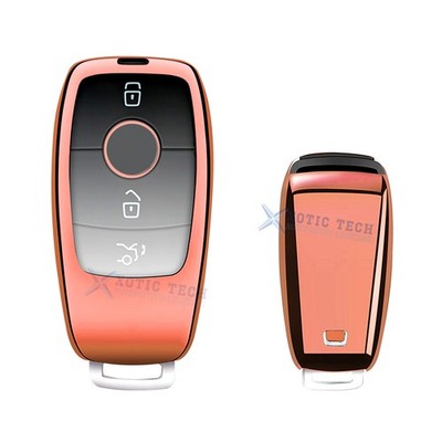 Rose Gold TPU Full Protect Smart w/Button Key Fob Cover For Mercedes-Benz C E S