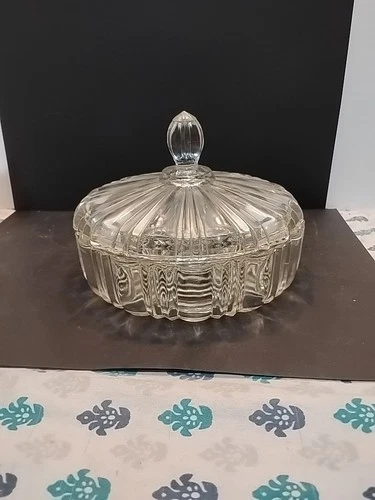 Vintage Anchor Hocking Old Cafe Clear Depression Glass Candy Dish and Lid 6 7/8"