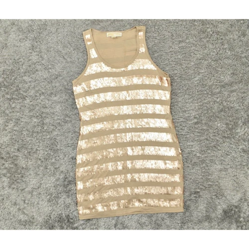 Michael Kors Mini Abito Donna Taglia S Festa Oro Rayon Paillettes Girocollo