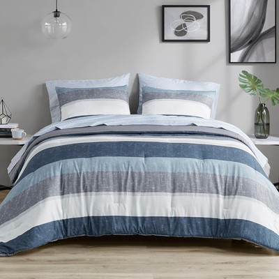 Essentials Jaxon Bed in a Bag Comforter Set with Sheet, Printed Stripe Design, M