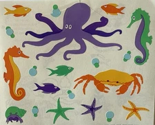 COLORFUL SEA LIFE Stickers (20pc)Mrs.Grossman•Octopus•Seahorse •Crab•Starfish•
