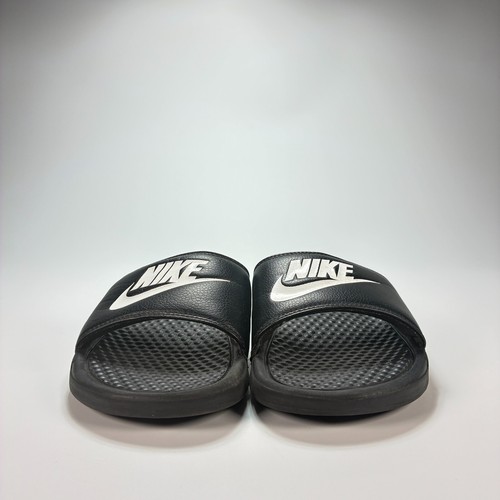 Nike Benassi Black White Logo Slip On Sport Athletic Slides Sandals Youth Size 7 - Picture 3 of 9