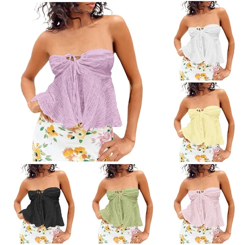 Top de tubo para mujer de verano sin hombros sin tirantes elegante bandeau Top Off - Imagen 10 de 42