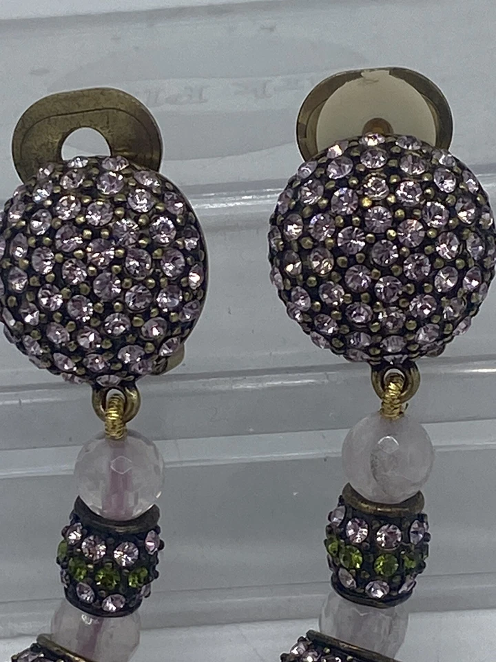 Heidi Daus Rose Quartz Purple Green Blue Yellow Crystal Drop Dangle Stunning!!!! - Image 3 of 4
