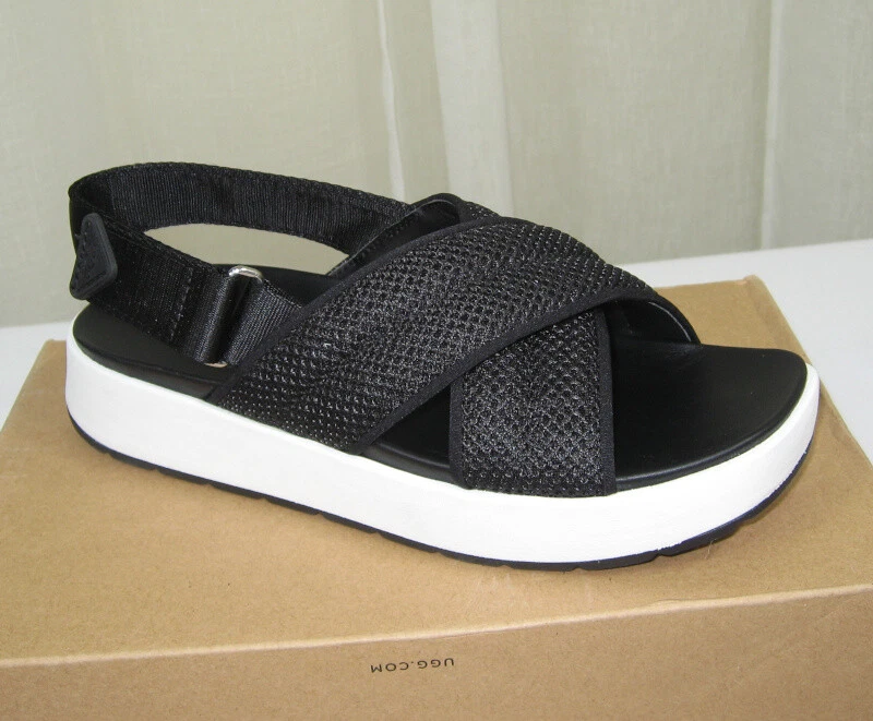 NUOVO UGG sandalo donna Nella slingback strap plateau taglia US 8 EUR 39 nero a rete