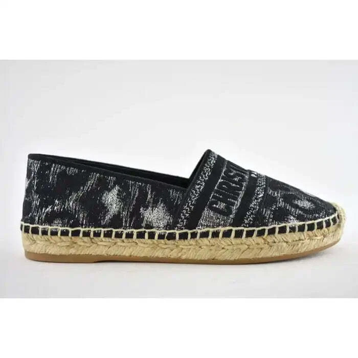 Espadrille plate 37 brodée Dior Granville Mizza Lurex noir gris argent