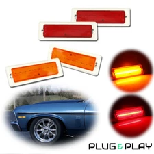 For 1970-1974 Chevy Nova Full LED Front & Rear Side Marker Lights Amber Red 4PCS