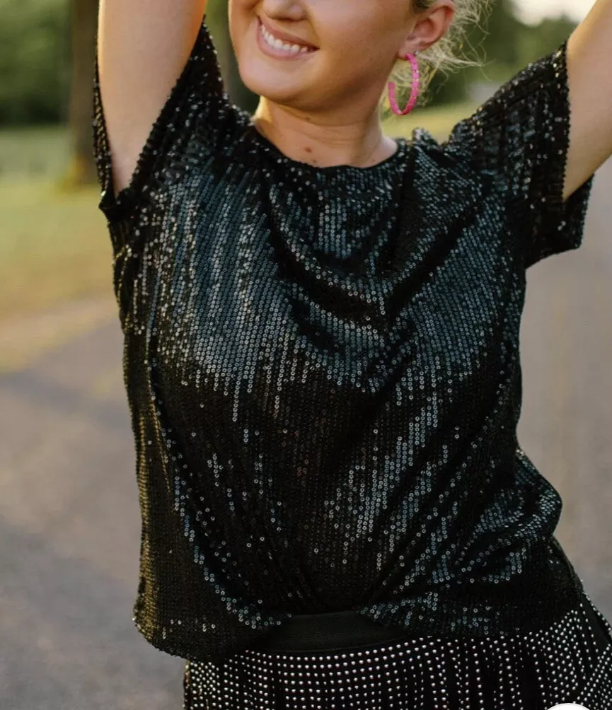 shimmer black blouse
