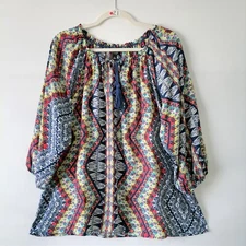 Signature Studio Womens Multicolor 3/4 Sleeve Argyle Print Blouse Top Size XL