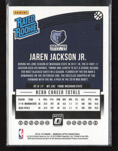 2018-19 Panini Donruss Optic #188 Jaren Jackson Jr. Rated Rookie RC - Picture 2 of 2