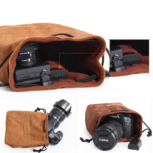 Soft Camera Bag DSLR Insert Handbag Drawstring Lens Case Compatible with Canon - Picture 4 of 23