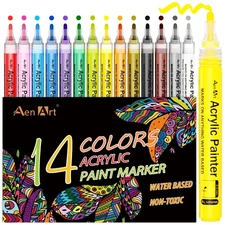 Aen Art Paint Pens for Rock Painting, Acrylic 14 Count (Pack of 1), 14 Colors 
