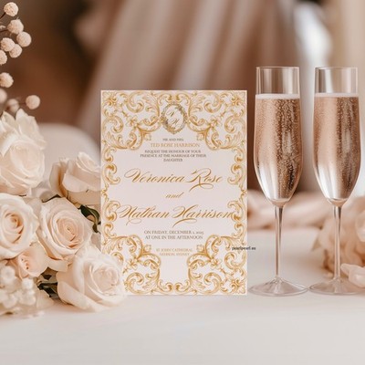 Wedding Bridal Gold Editable Canva Invitation Template, Instant Download PDF