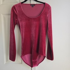 Mercantile by JCREW Womens SMALL Bodysuit Red Velvet Long Sleeve Scoop Neck