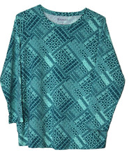 ROAMAN'S TEE SHIRT ladies size L 18/20 light/dark mint green print long sleeve