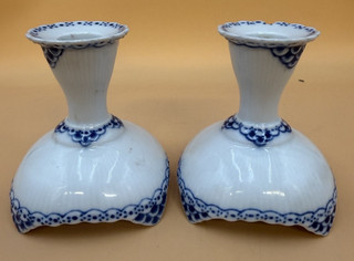 Royal Copenhagen Blue Fluted Plain Candlesticks Candle Holders Pair #502 Denmark