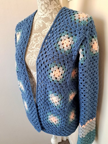 New Handmade Hand Chrochet Granny Square Women's Cardigan Size 14 - Picture 4 of 6