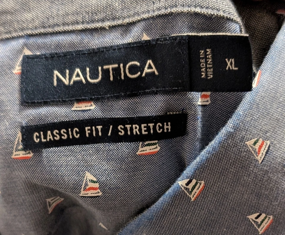 Nautica Shirt Men's Long Sleeve Button Down Blue Sailboats Size XL B21 - Image 3 of 3