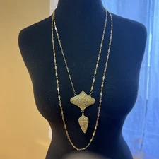 Vintage Egyptian Revival Pendant Dbl Chain Necklace Gold Tone