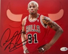 Dennis Rodman Signed METALLIC Photo 8x10  NWO Bulls Worm Autograph HOF JSA HOGAN