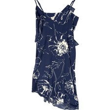 Banana Republic Ruffle Mini Dress Womens 00P Blue Floral Sleeveless Asymmetrical
