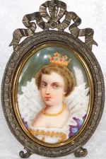 Antique 1800 KPM Queen Maria De Medici Cameo Porcelain Miniature Portrait Plaque