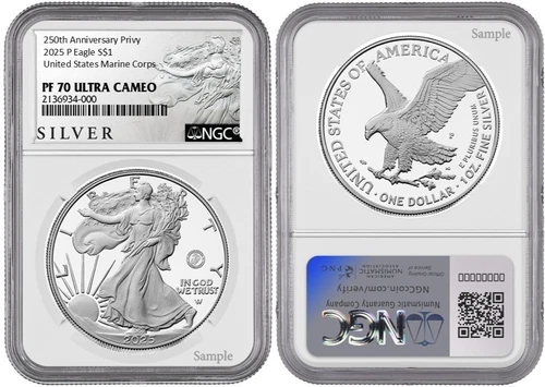 2025 P Silver American Eagle S$1 U.S. Marine Corps NGC PF70 Ultra Cameo #432
