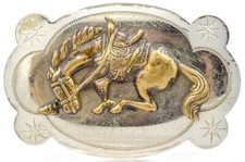 Vintage Nickel/Silver Bucking Bronco Belt Buckle - Wild West Style
