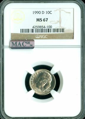 1990 D ROOSEVELT DIME NGC MS67 PQ  RARE MAC SPOTLESS *