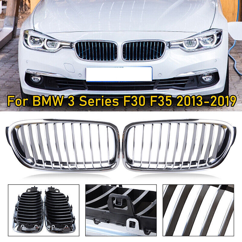 Pair Chrome Front Grille/Grilles Kidney For BMW 3-Series F30 F31