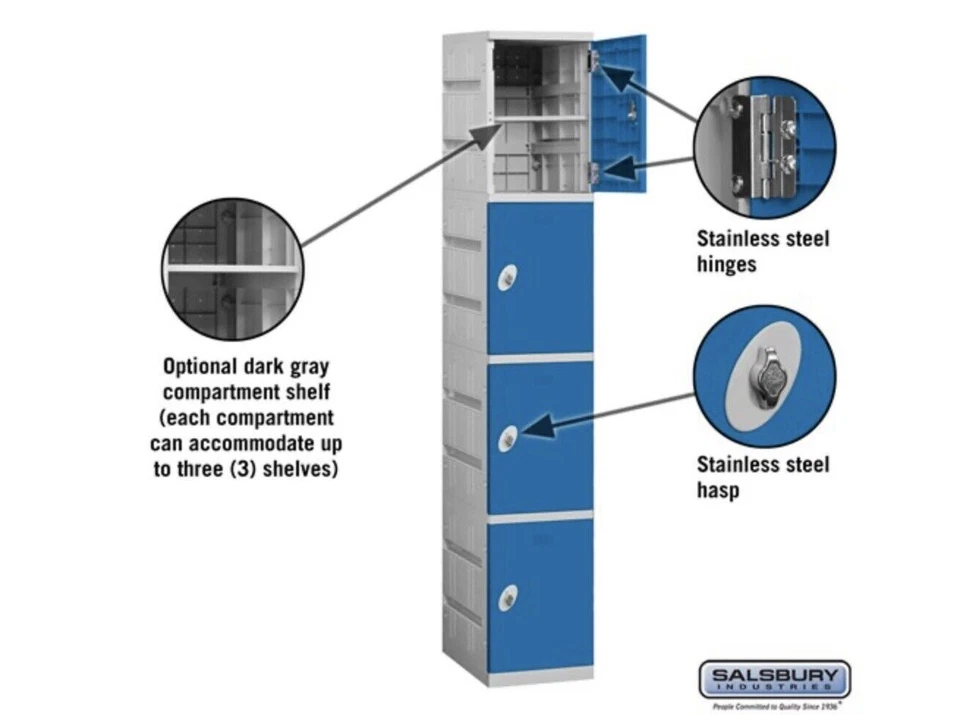 Armario de plástico Salsbury 12" ancho cuatro niveles azul sin montar Foto 2 de 3