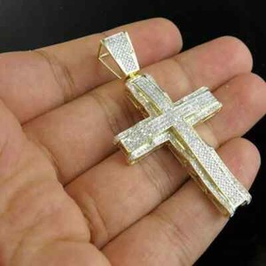 Authentic Men's Round Tester Pass Moissanite Cross Pendant 2.00 Ct 14k Yellow Gold Plated