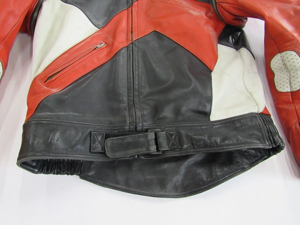 90's RED & BLACK First Gear Leather Motorcycle Ride Jacket Hein Gericke Sz 46 HO - Image 4 of 4