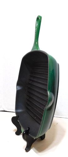 Le Creuset Dark Green Square Cast Iron Grill Griddle Skillet #26 - Picture 4 of 6