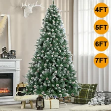 Snow Flocked Pine Cone Artificial Christmas Tree Unlit Hinged Xmas 4/5/6/7FT US