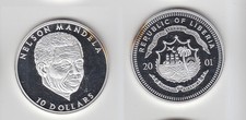 2001 Liberia 10 Dollar Silver Coin Nelson Mandela (116467)