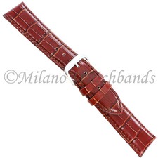 20mm deBeer Crocodile Grain Havana Padded Stitched Mens Watch Band