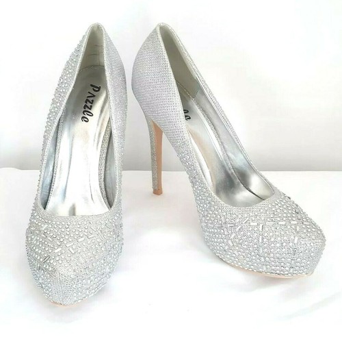 Women's Silver Beaded Heels by Pazzle 