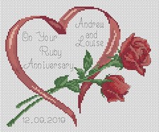 Ruby Wedding Anniversary Heart with Red Roses Counted Cross Stitch CHART No.6-9