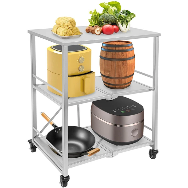 Edelstahl Küchenregal auf Rollen Servierwagen mit 3 Ebenen Küchenwagen Faltbar - Bild 4 von 4