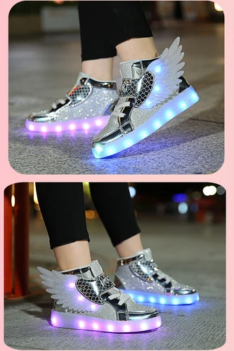 LED Leuchtende USB Sneaker Turnschuhe Kinder Mädchen Flügel Blinkschuhe Gr.27-37 - Bild 24 von 28