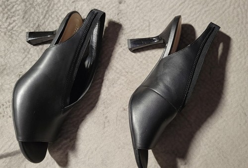 Scarpe a pompa ALFANI CEAL in pelle nera punta aperta tacco quadrato cinturino, taglia 9,5, nuove senza etichette - Foto 9 di 10