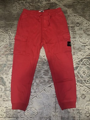 Stone Island 64720 Brushed Cotton Fleece Cargo Jogger Sweatpants- Red Size L