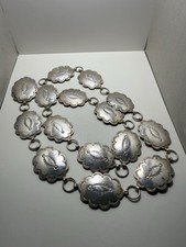 Sterling Silver Hand Stamped Concho Belt   Vintage Western   35  Long   91g