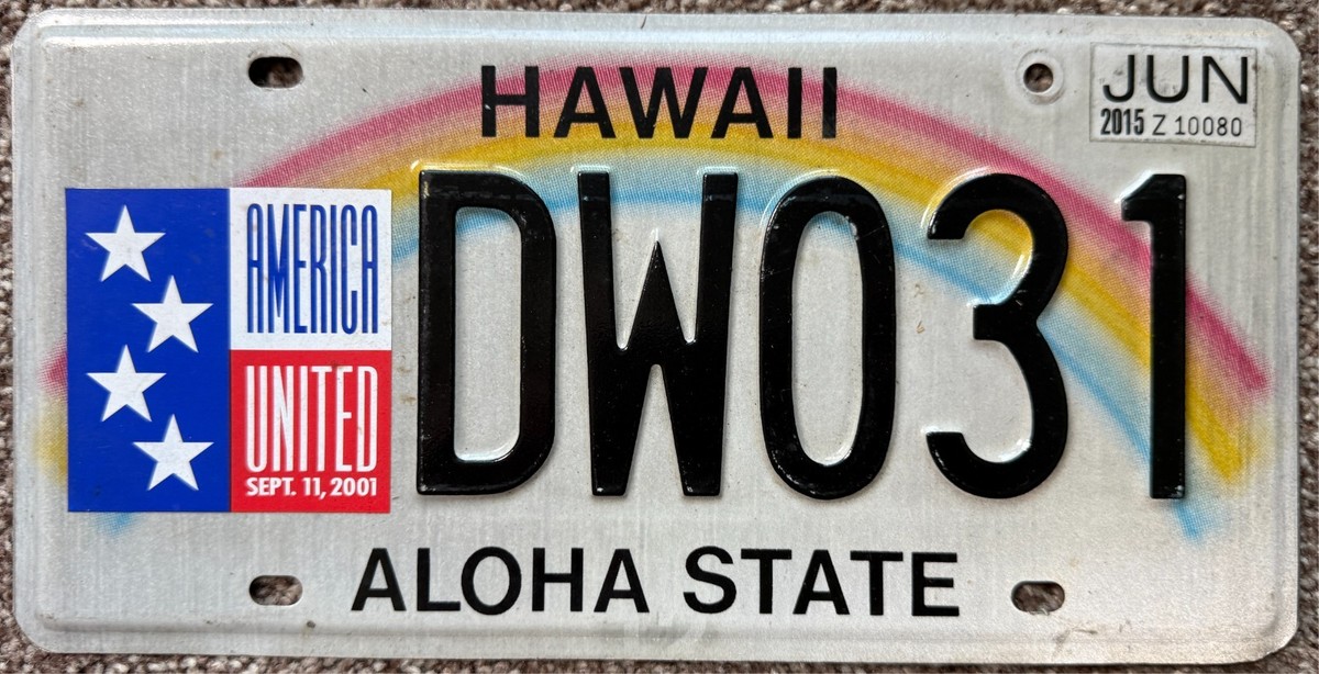Hawaii 911 Remembrance Rainbow Aloha State Authentic License Plate