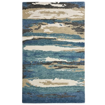 Hand Tufted Wool & Viscose Area Rug Carpet for Living Room - Blue Rug