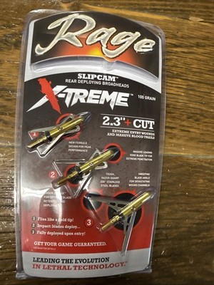 Rage SLIPCAM Xtreme Extreme mechanical Broadheads 100 Grain 2.3'' HUGE CUT!!!
